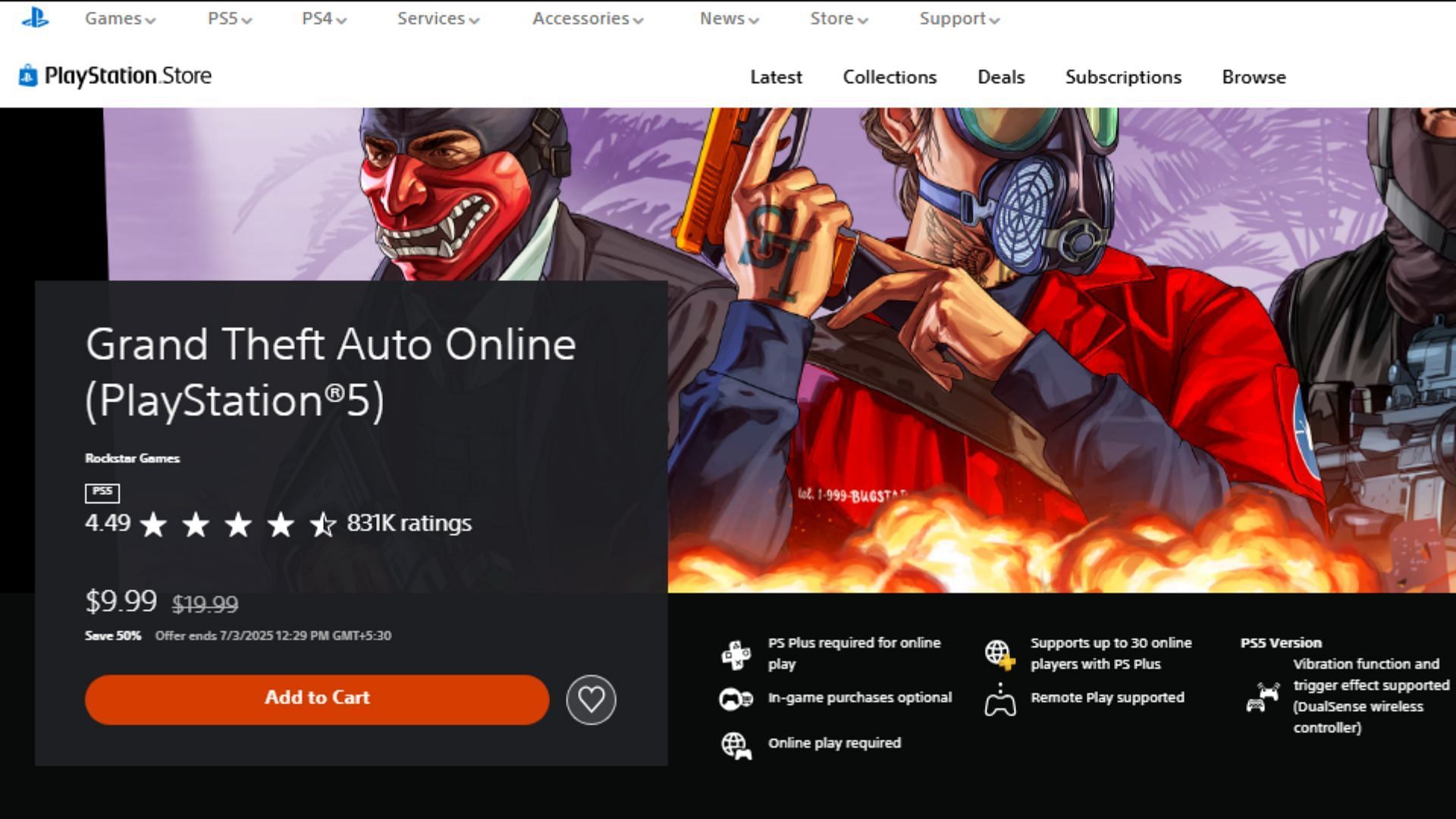 Standalone Grand Theft Auto Online on the PS Store (Image via playstation.com)